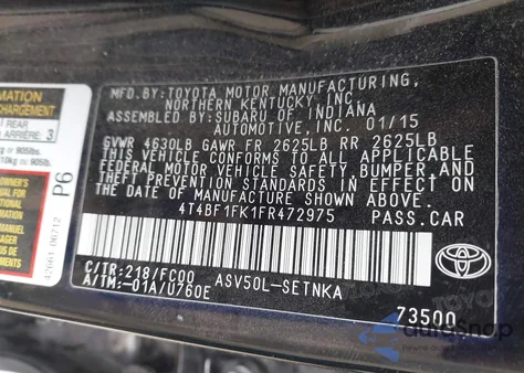 2015 Toyota Camry Le from USA, damaged, VIN 4T4BF1FK1FR472975